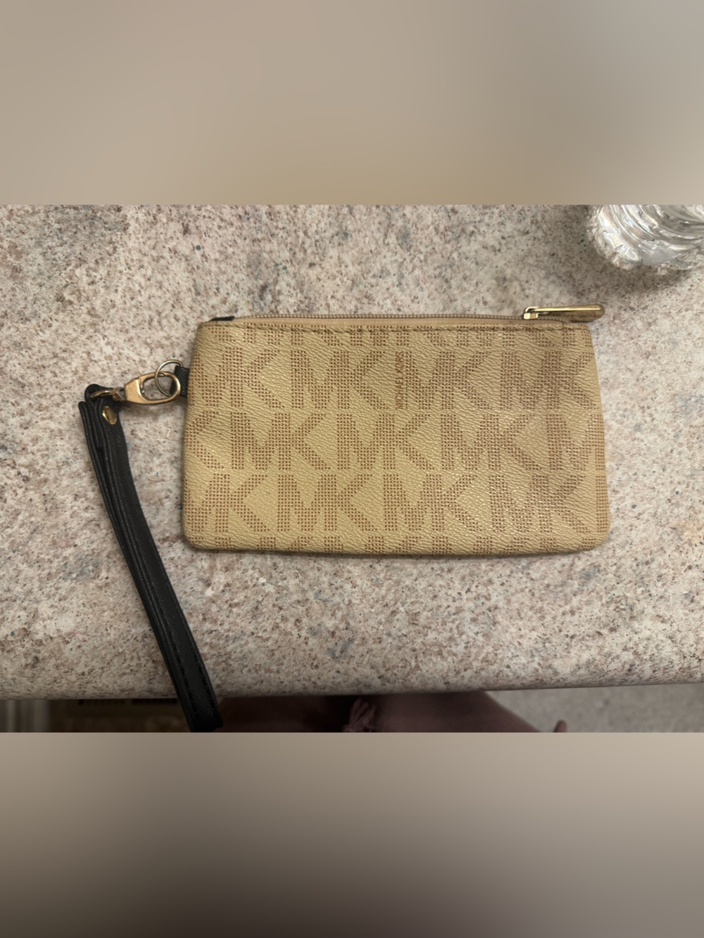 Michael Kors Beige Logo Wristlet with Black Detachable Strap